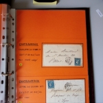 Bel album brun simili-cuir Leuchtturm contenant 87 lettres classiques affranchies de Chateauroux dont 2 AFF n°10, 3 AFF n°17, avec timbres-taxe carrés, 5 AFF Bordeaux, convoyeurs-stations etc. TB
