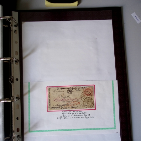 Bel album brun simili-cuir Leuchtturm contenant 87 lettres classiques affranchies de Chateauroux dont 2 AFF n°10, 3 AFF n°17, avec timbres-taxe carrés, 5 AFF Bordeaux, convoyeurs-stations etc. TB
