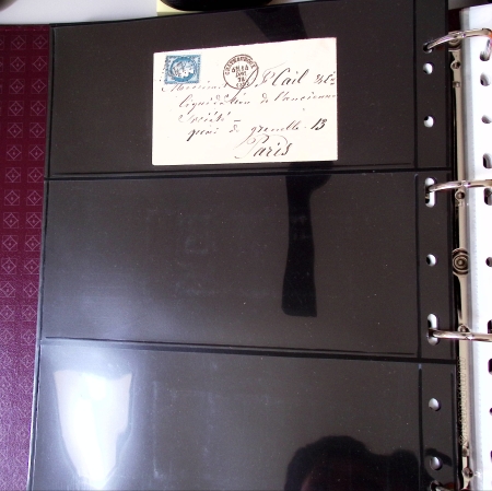 Bel album brun simili-cuir Leuchtturm contenant 87 lettres classiques affranchies de Chateauroux dont 2 AFF n°10, 3 AFF n°17, avec timbres-taxe carrés, 5 AFF Bordeaux, convoyeurs-stations etc. TB