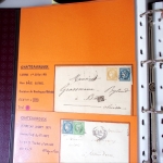 Bel album brun simili-cuir Leuchtturm contenant 87 lettres classiques affranchies de Chateauroux dont 2 AFF n°10, 3 AFF n°17, avec timbres-taxe carrés, 5 AFF Bordeaux, convoyeurs-stations etc. TB