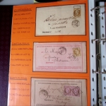 Bel album brun simili-cuir Leuchtturm contenant 87 lettres classiques affranchies de Chateauroux dont 2 AFF n°10, 3 AFF n°17, avec timbres-taxe carrés, 5 AFF Bordeaux, convoyeurs-stations etc. TB