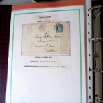 Bel album brun simili-cuir Leuchtturm contenant 87 lettres classiques affranchies de Chateauroux dont 2 AFF n°10, 3 AFF n°17, avec timbres-taxe carrés, 5 AFF Bordeaux, convoyeurs-stations etc. TB