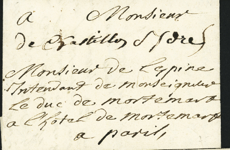 CHATILLON SUR INDRE : Belle marque postale manuscrite "De Chatillon sur Indre" (1717 - 1ère date connue) ind 15. TB