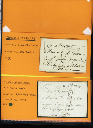 19 plis avec marques postales et lettre affranchies de Chatillon sur Indre dont 2 ports payés 41 x 17mm, boites rurales etc. Joli lot