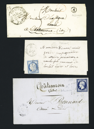 19 plis avec marques postales et lettre affranchies de Chatillon sur Indre dont 2 ports payés 41 x 17mm, boites rurales etc. Joli lot