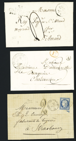 19 plis avec marques postales et lettre affranchies de Chatillon sur Indre dont 2 ports payés 41 x 17mm, boites rurales etc. Joli lot