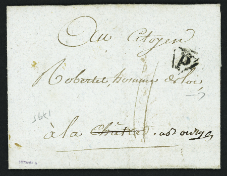 Lettre avec mention manuscrite au verso "Deb de La Châtre" (An 3), ind 19. TB
