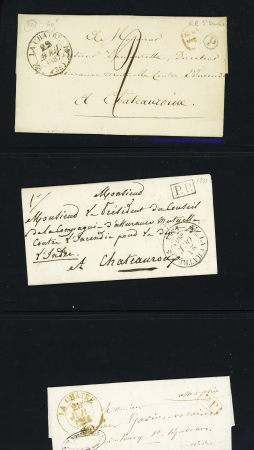 42 plis de La Châtre dont ports payés, lettres affranchies (dont 2 BM dans un ovale). Bel ensemble