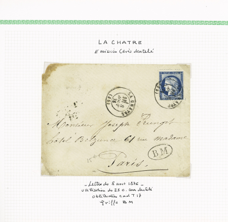42 plis de La Châtre dont ports payés, lettres affranchies (dont 2 BM dans un ovale). Bel ensemble