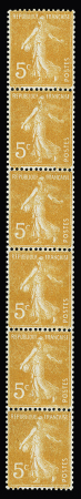 N°8 5c orange, bande verticale, adhérences de couleur