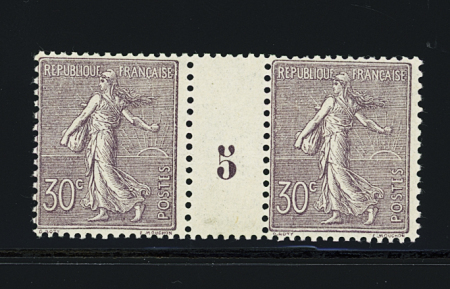 N°133 30c en paire millésime 5, **, TB