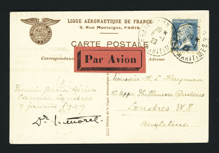 France n°181 obl. Cannes (6.1.29) sur carte postale