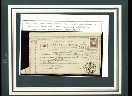 Collection de 12 BONS DE POSTE sur pages dont F1, K1,