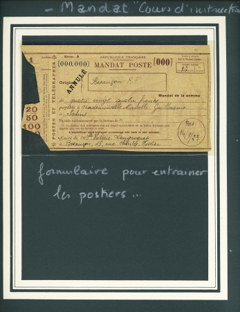 Collection de 12 BONS DE POSTE sur pages dont F1, K1,