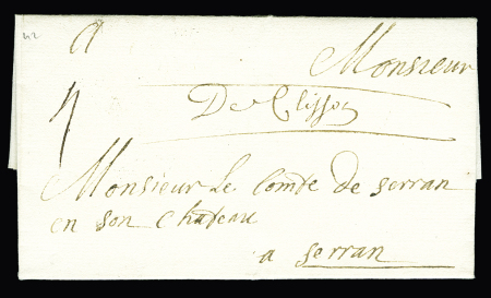 CLISSON : Lettre avec marque manuscrite "De Clisson" (31 aout 1709). Jolie pièce rare - première date vue - ind 19 (L3). TB
