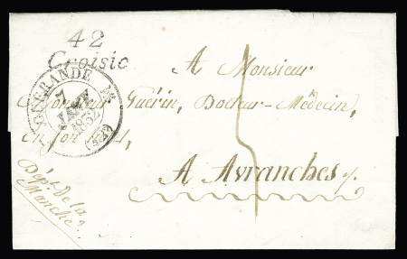 Lettre avec cursive "42 Croisic" + CAD T12 Guérande (1832). Ind 14. TB