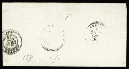LST avec T16 Guérande (13 oct 1870) + "PP" encadré rouge (lettre civile avec AFF numéraire faute de timbres pendant la guerre franco-prussienne). TB