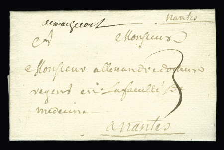 MACHECOUL : Marque manuscrite "Machecoul" pour Nantes (1727) (L n°1) ind 19. TB