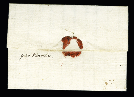 Lettre de Saint Pierre (Martinique) pour Bordeaux avec MP "N" couronné d'entrée par Nantes. Rare et TB