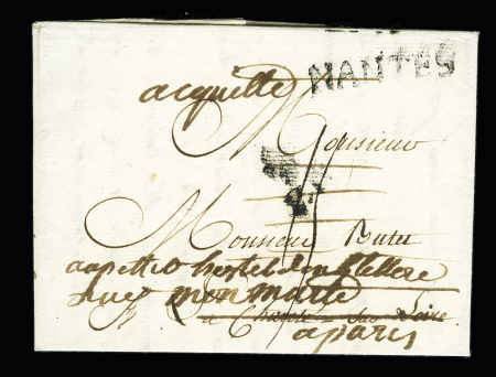 MP "Nantes" (L n°6 - 1761) pour La Charité avec taxe barrée + mention manuscrite "acquitté" - ind 8+. TB