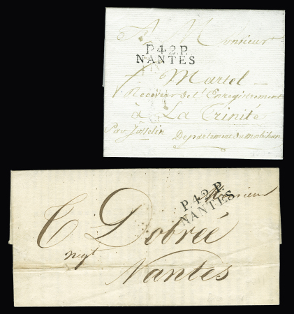 4 MP "P 42 Nantes" de divers type (An 3 - 1828 - connu seulement en 1802). Ind 18. TB
