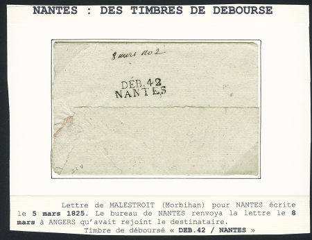 Lettre de Malestroit pour Nantes avec MP "Deb 42 Nantes" (28 x 9mm), ind 16. TB