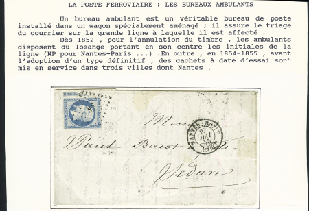 N°14 OBL losange de points "NP" + CAD "Nantes-boite amb 1" (1855) sur lettre. TB