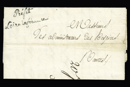 Lettre avec correspondance de Nantes (1813) aec franchise noire "Prefet Loire Inférieure". TB