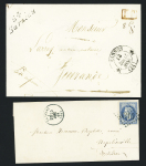 2 lettres: N°22 OBL losange de points "NA" "Nantes à Amboise" (1864) et n°20 + 23 + 60 OBL GC 26°2 + T16 Nantes (1872) pour La Flèche (Sarthe). TB