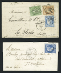 2 lettres: N°22 OBL losange de points "NA" "Nantes à Amboise" (1864) et n°20 + 23 + 60 OBL GC 26°2 + T16 Nantes (1872) pour La Flèche (Sarthe). TB