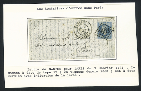 TENTATIVE D'ENTREE : n°29 OBL GC 2602 + T17 Nantes (3 janv 71) sur lettre pour Paris sans arrivée. TB