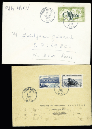 5 lettres de Terre Adélie (1957 - 1968) dont TAAF PA n°2 seul OBL 31.12.1958. TB lot