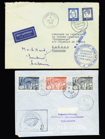 5 lettres de Terre Adélie (1957 - 1968) dont TAAF PA n°2 seul OBL 31.12.1958. TB lot