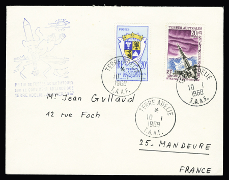 5 lettres de Terre Adélie (1957 - 1968) dont TAAF PA n°2 seul OBL 31.12.1958. TB lot