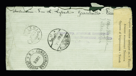 2 lettres AFF Maroc n°44 pour l'Allemagne et Helsinki avec censure finlandaise et 1 LR AFF Russie n°43 pour la Norvège avec censure finlandaise (1916). TB
