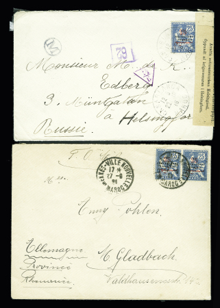 2 lettres AFF Maroc n°44 pour l'Allemagne et Helsinki avec censure finlandaise et 1 LR AFF Russie n°43 pour la Norvège avec censure finlandaise (1916). TB