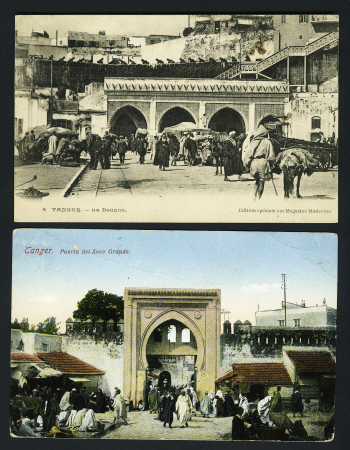 2 cartes postales : Maroc allemand n°46 OBL CAD "Tanger deutsche post" (25.5.12) et Maroc anglais n°39 OBL CAD "Tangier" (1930. TB