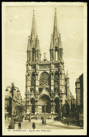 France n°237 OBL Marseille (1929) sur carte postale avec cachet bleu avec ancre "Services maritimes postaux Girardin R.Contrôleur". TB