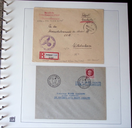 Album Safe brun contenant 16 plis de la Poche de Saint-Nazaire (1944 - 1945). Lot varié dont 1 lettre AFF guerre n°8. TB