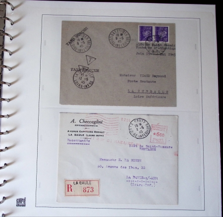 Album Safe brun contenant 16 plis de la Poche de Saint-Nazaire (1944 - 1945). Lot varié dont 1 lettre AFF guerre n°8. TB