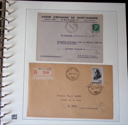 Album Safe brun contenant 16 plis de la Poche de Saint-Nazaire (1944 - 1945). Lot varié dont 1 lettre AFF guerre n°8. TB