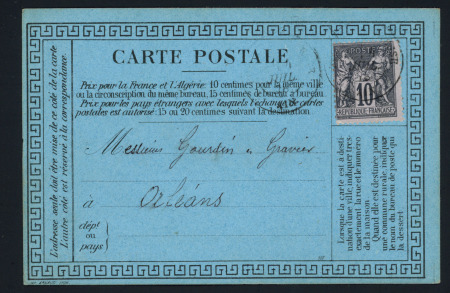 N°89 10c Sage sur carte postale précurseur bleue