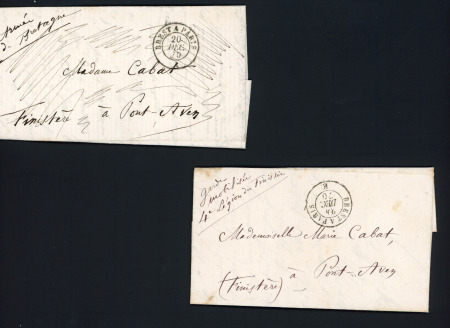 Deux lettres de Rennes pour Pont Aven en franchise