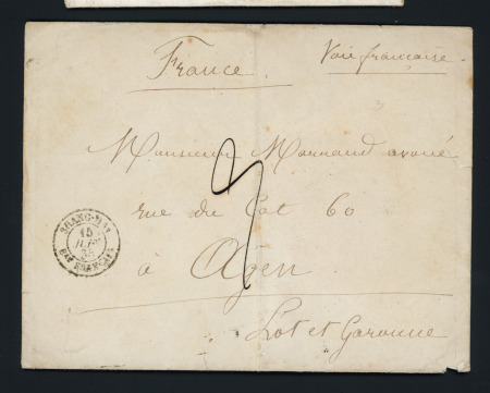 SHANG-HAI 1865 Enveloppepour Agen avec càd du bureau