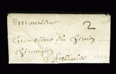 Petite lettre d'ARGENTON 1686 pour Falaise avec taxe