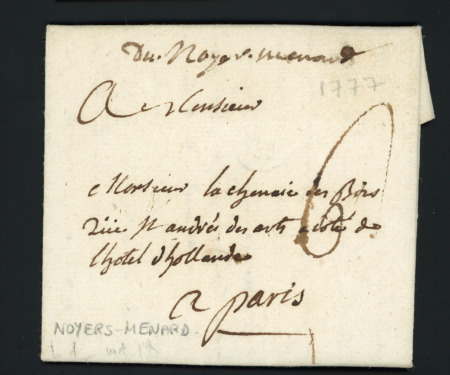 ORNE Lettre 1777 avec "Noyers Menard" manuscrit (L