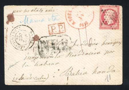 N°24 80c rose (pd) obl. ét 34 sur enveloppe de Paris
