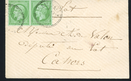 N°20 5c vert en paire obl. T24 St Barthélémy 1872,