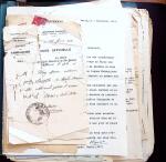 Ensemble de documents (surtout factures) concernant Le Brix, dont une commande d'assiette représentant le Trait d'Union à la maison de porcelaines Théodore Haviland à Limoges et des factures concernant l'automobile T