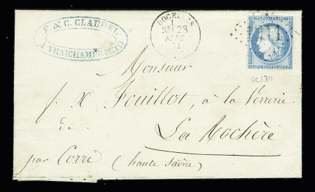 N°60 OBL GC 1311 + T16 Docelles (82) sur lettre de Vraichamp pour La Rochère (Haute-Saône). TB
